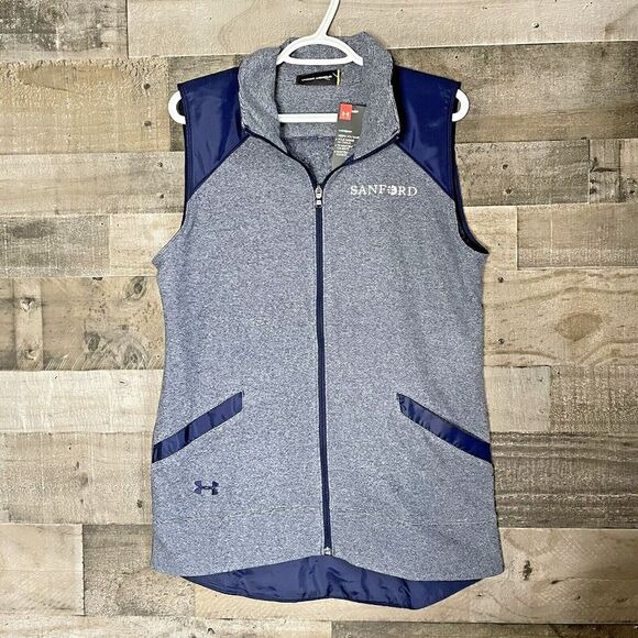 Under Armour Womens Vest M Loose Cold Gear Gray‎ & Navy Blue Fleece Sanford New - Picture 1 of 5